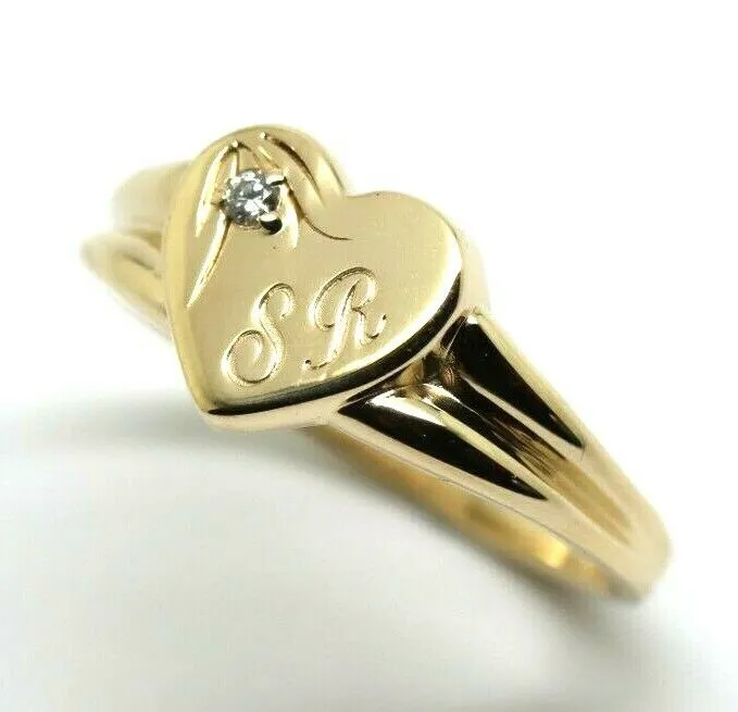 Size X 9ct Yellow, Rose or White Gold Heart Signet Ring 11mm heart   Engraving   Cubic zirconia