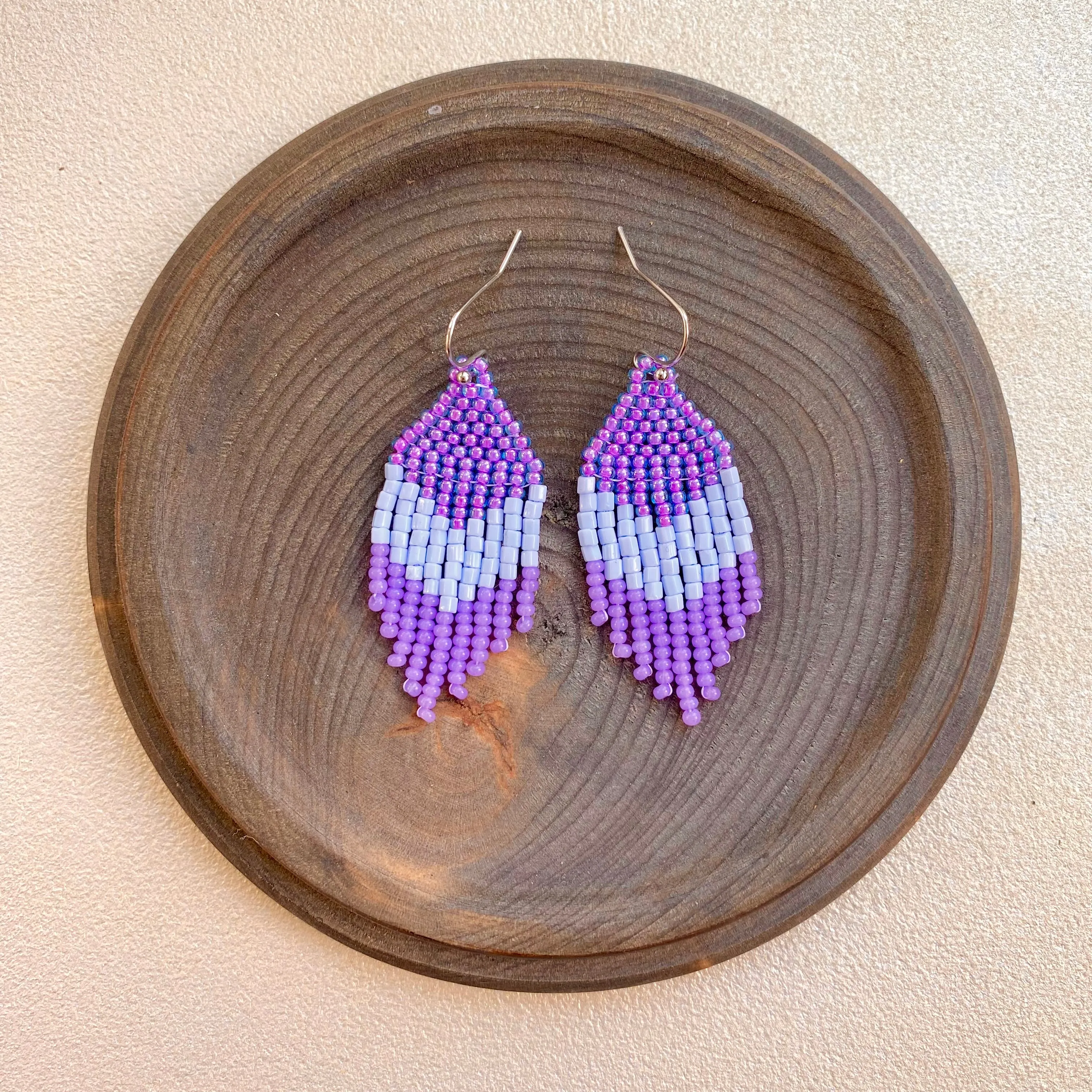 Small Fringe Purple Blue Seed Bead Earrings, Short Chandelier Earrings for Women, Unique cute earrings. Dainty Earrings in Boho Hippie style.