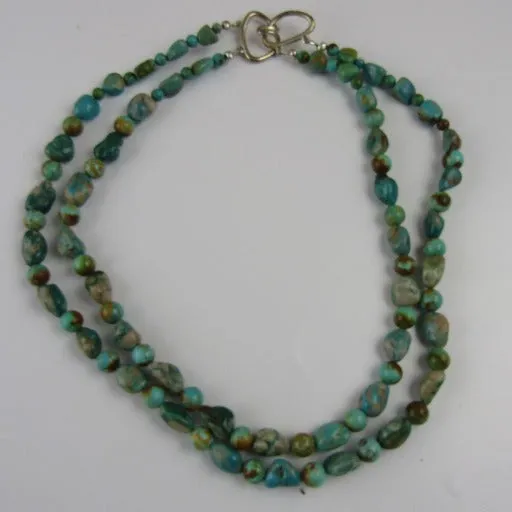 Southwestern Turquoise Nugget Double Strand Beaded  Necklace