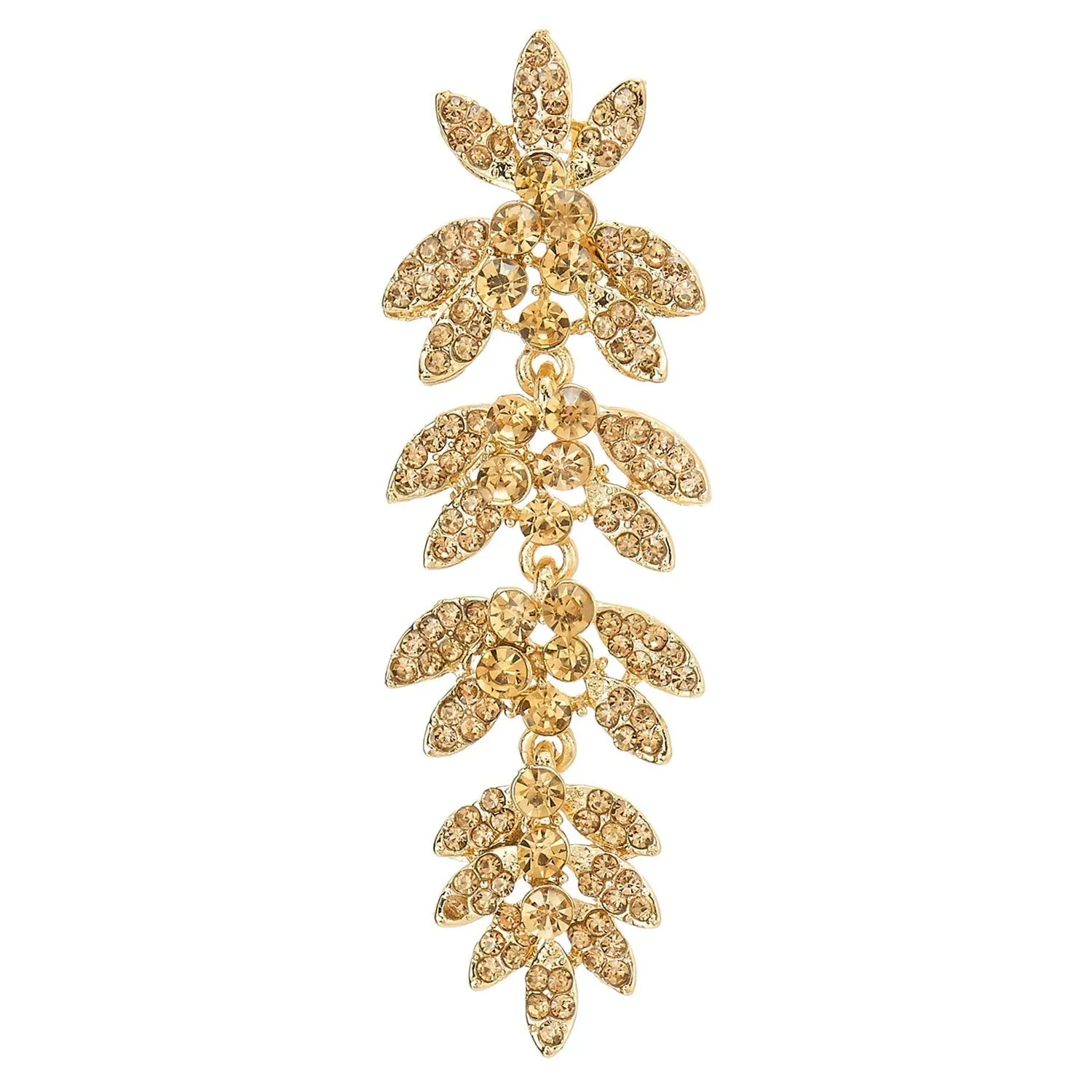 Sparkle Prom Dress Long Dangle Champagne Rhinestone Leaves Cluster Chandelier Statement Earring Gold