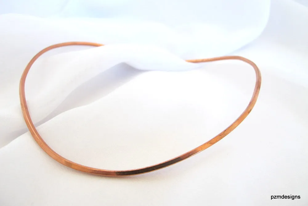 Square Copper Neck Wire, hammered copper pendant slide, hand crafted copper choker