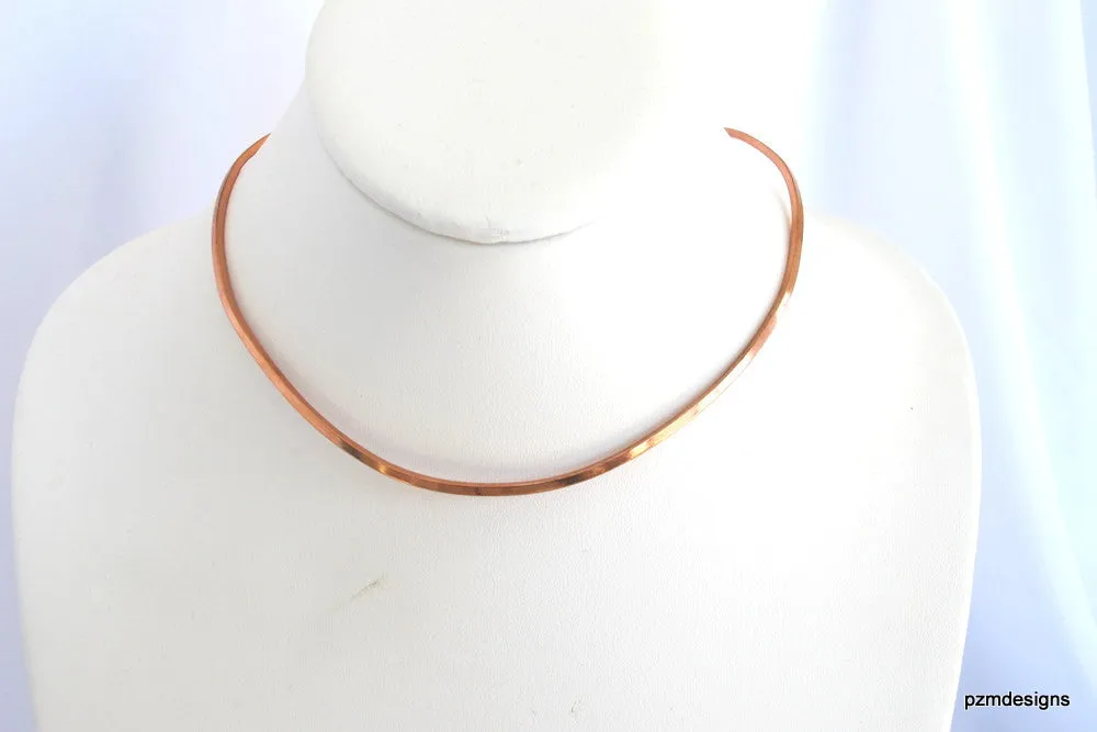 Square Copper Neck Wire, hammered copper pendant slide, hand crafted copper choker