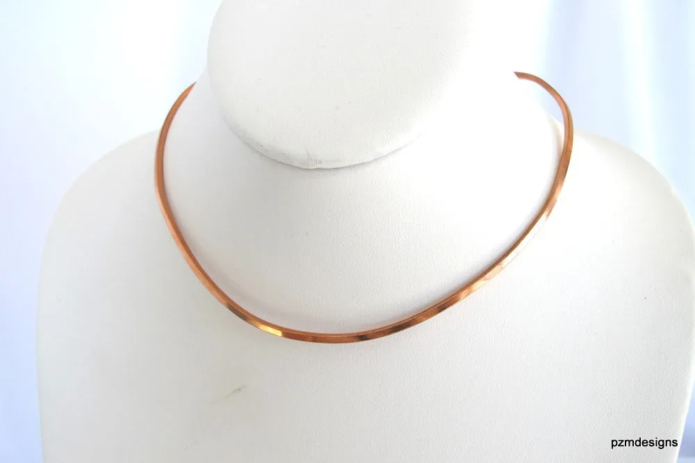 Square Copper Neck Wire, hammered copper pendant slide, hand crafted copper choker