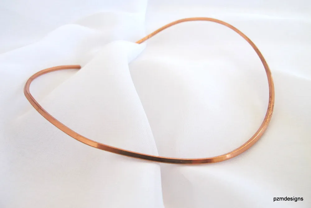 Square Copper Neck Wire, hammered copper pendant slide, hand crafted copper choker