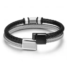 Stainless Steel Simple Steel Wire Woven Bracelet Men's Leather Magnetic Snap Titanium Steel Bracelet