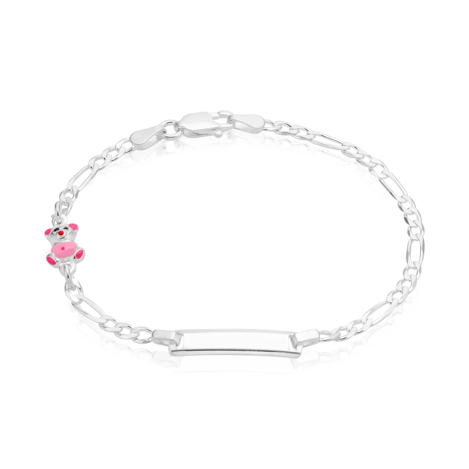 Sterling Silver 16 cm Figaro Teddybear ID Kids Bracelet