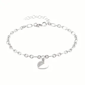 Sterling Silver 19.5 cm Cubic Zirconia Heart Drop Bracelet