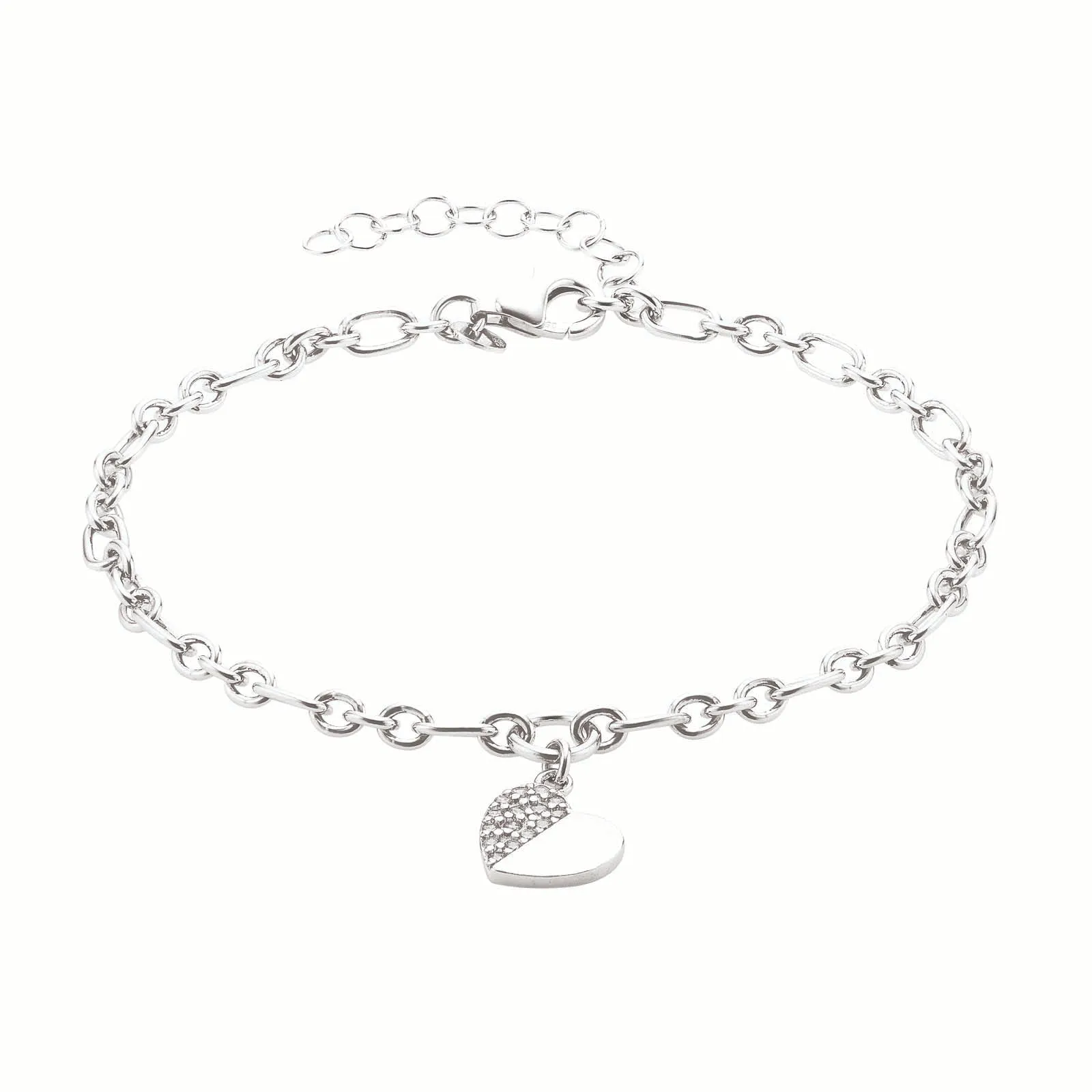 Sterling Silver 19.5 cm Cubic Zirconia Heart Drop Bracelet