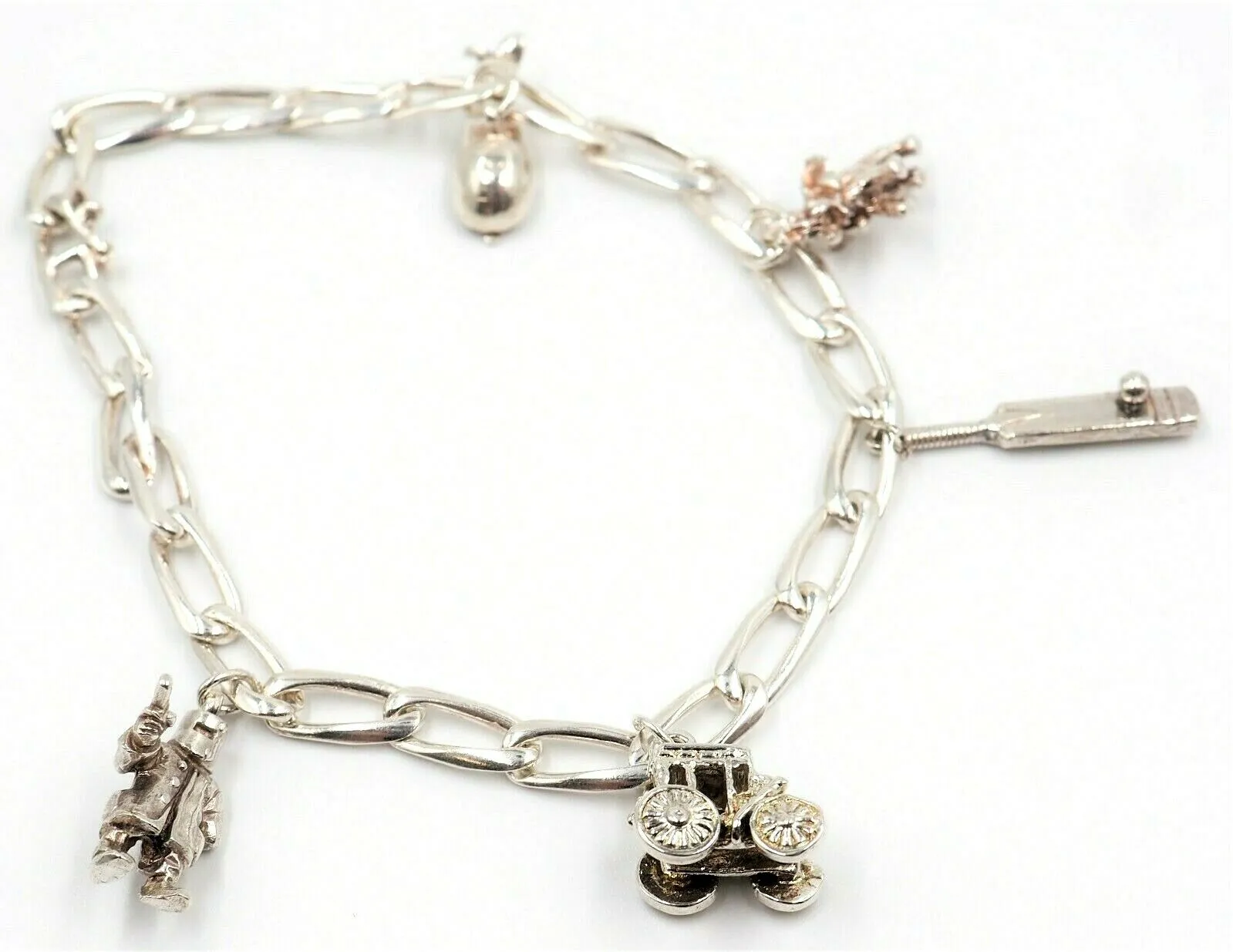 Sterling Silver Charm Bracelet with Five Charms Length 21cm Traditional Style