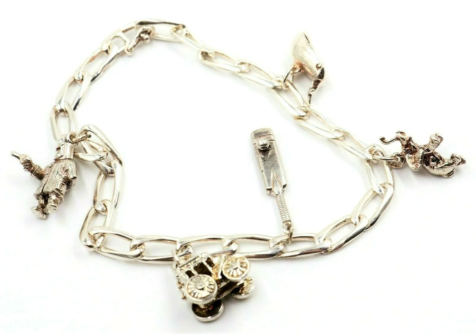 Sterling Silver Charm Bracelet with Five Charms Length 21cm Traditional Style