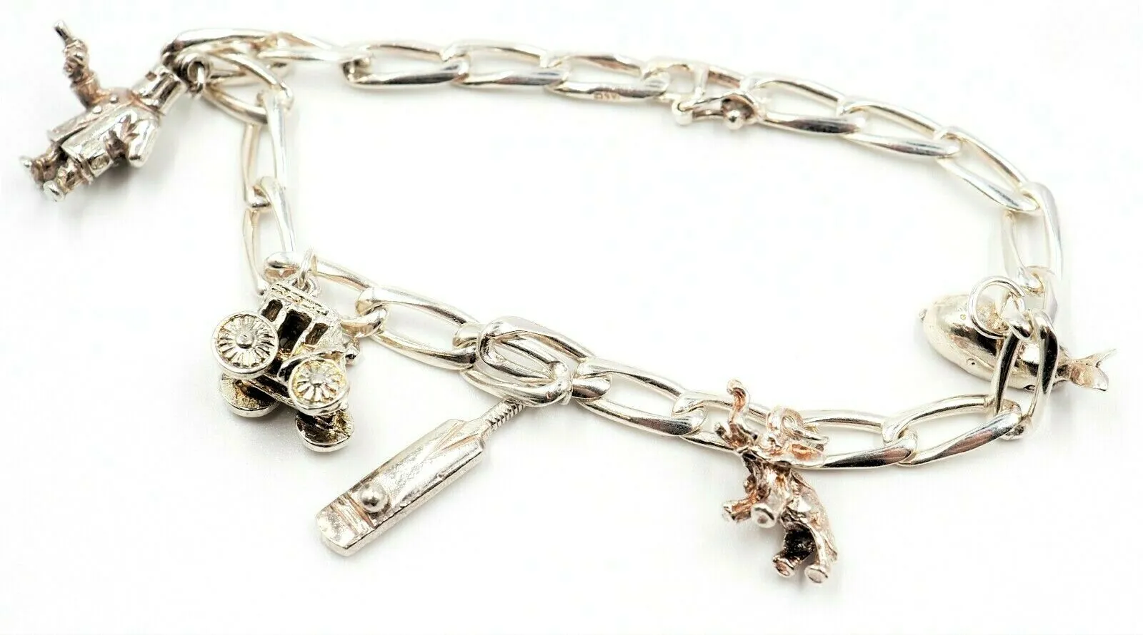 Sterling Silver Charm Bracelet with Five Charms Length 21cm Traditional Style