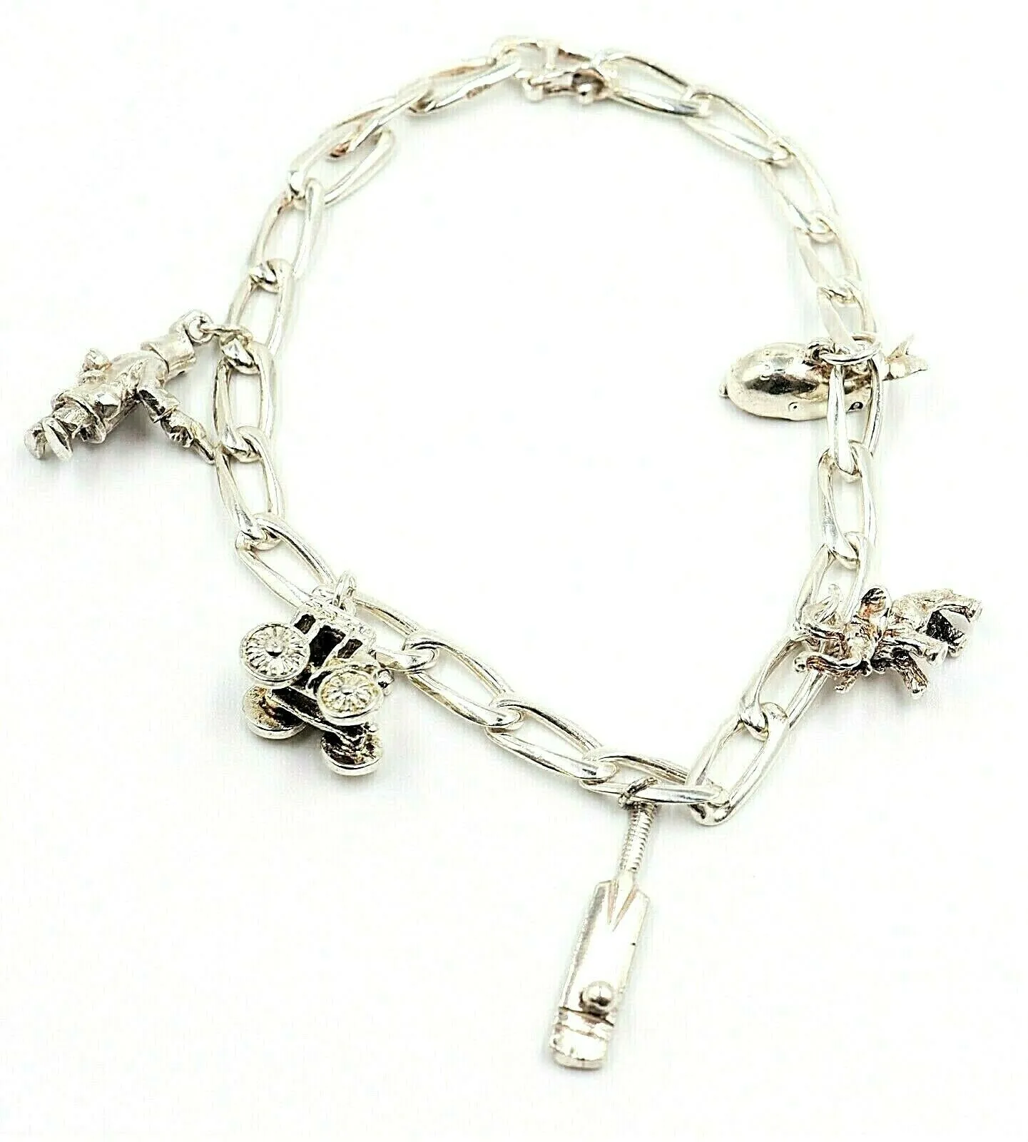 Sterling Silver Charm Bracelet with Five Charms Length 21cm Traditional Style