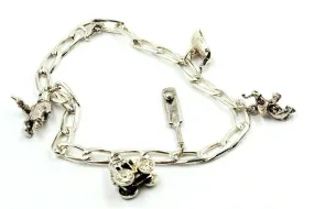 Sterling Silver Charm Bracelet with Five Charms Length 21cm Traditional Style