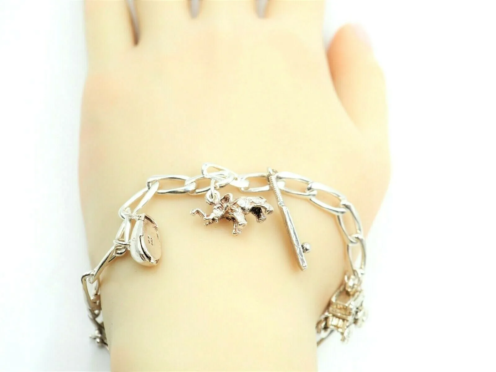 Sterling Silver Charm Bracelet with Five Charms Length 21cm Traditional Style