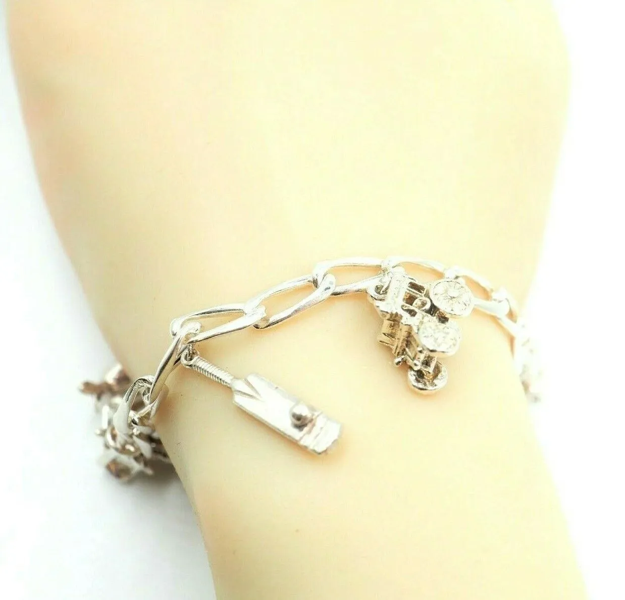 Sterling Silver Charm Bracelet with Five Charms Length 21cm Traditional Style