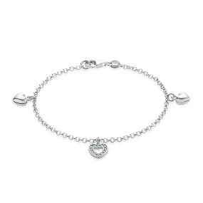 Sterling Silver Cubic Zirconia Heart Bracelet