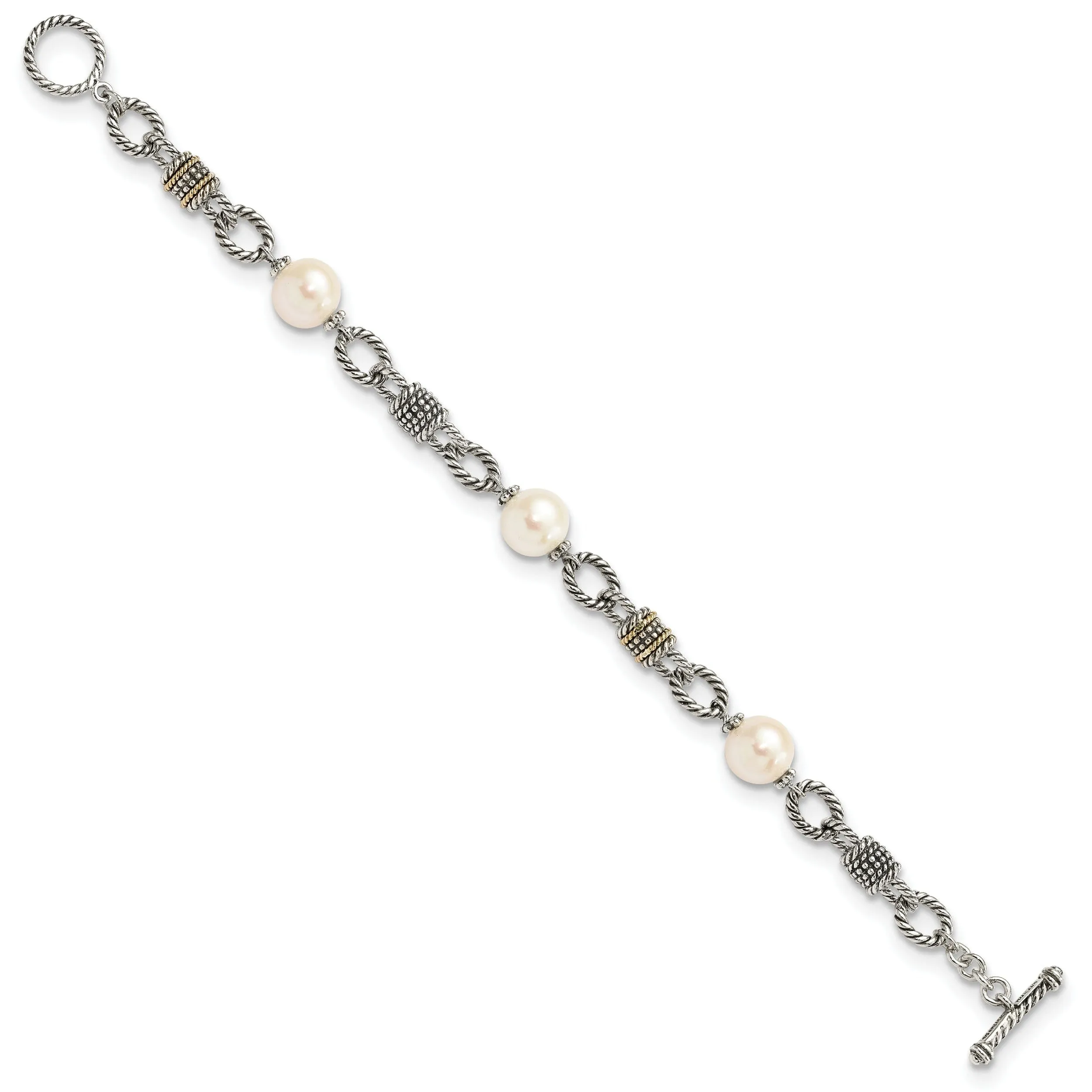 Sterling Silver Gold Pearl 7.5 Bracelet