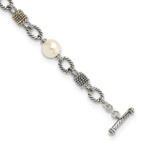 Sterling Silver Gold Pearl 7.5 Bracelet