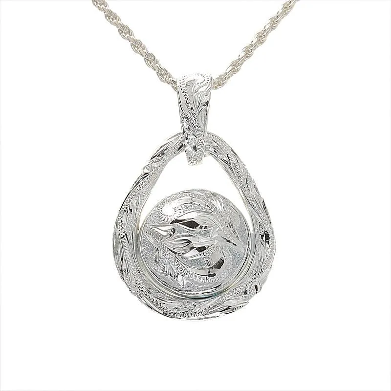 Sterling Silver Hawaiian Scroll Ball in Triangle Pendant (Chain Sold Separately)