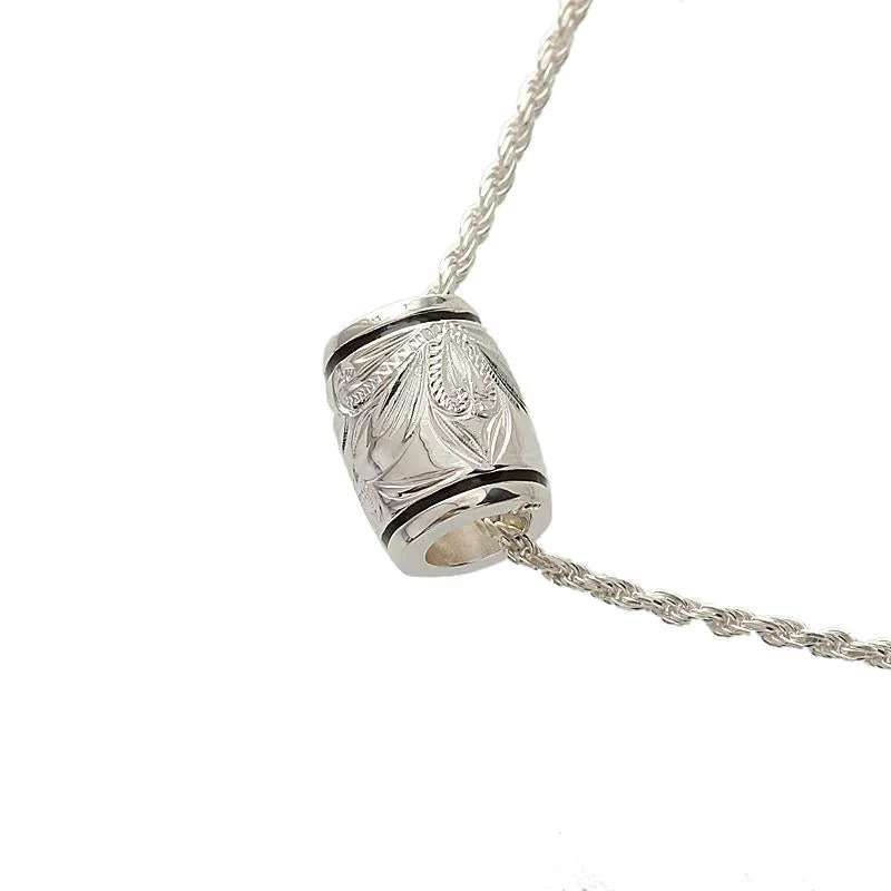 Sterling Silver Hawaiian Scroll Barrel with Black Border Pendant (S/M) (Chain Sold Separately)