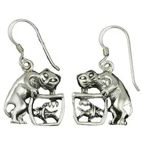 Sterling Silver Kitten In Fishbowl Earrings