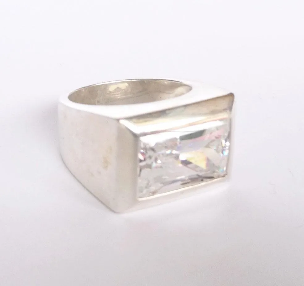 Sterling Silver Rectangular Clear Quartz Ring