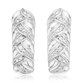 Sterling Silver Round Brilliant Cut 0.05 Carat tw Diamond Set Huggie Earrings