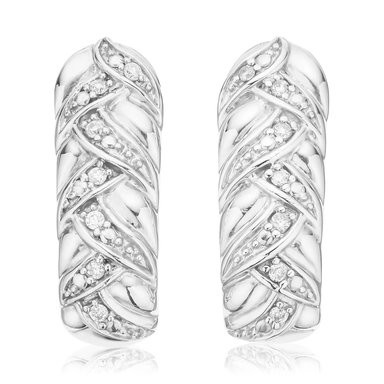 Sterling Silver Round Brilliant Cut 0.05 Carat tw Diamond Set Huggie Earrings