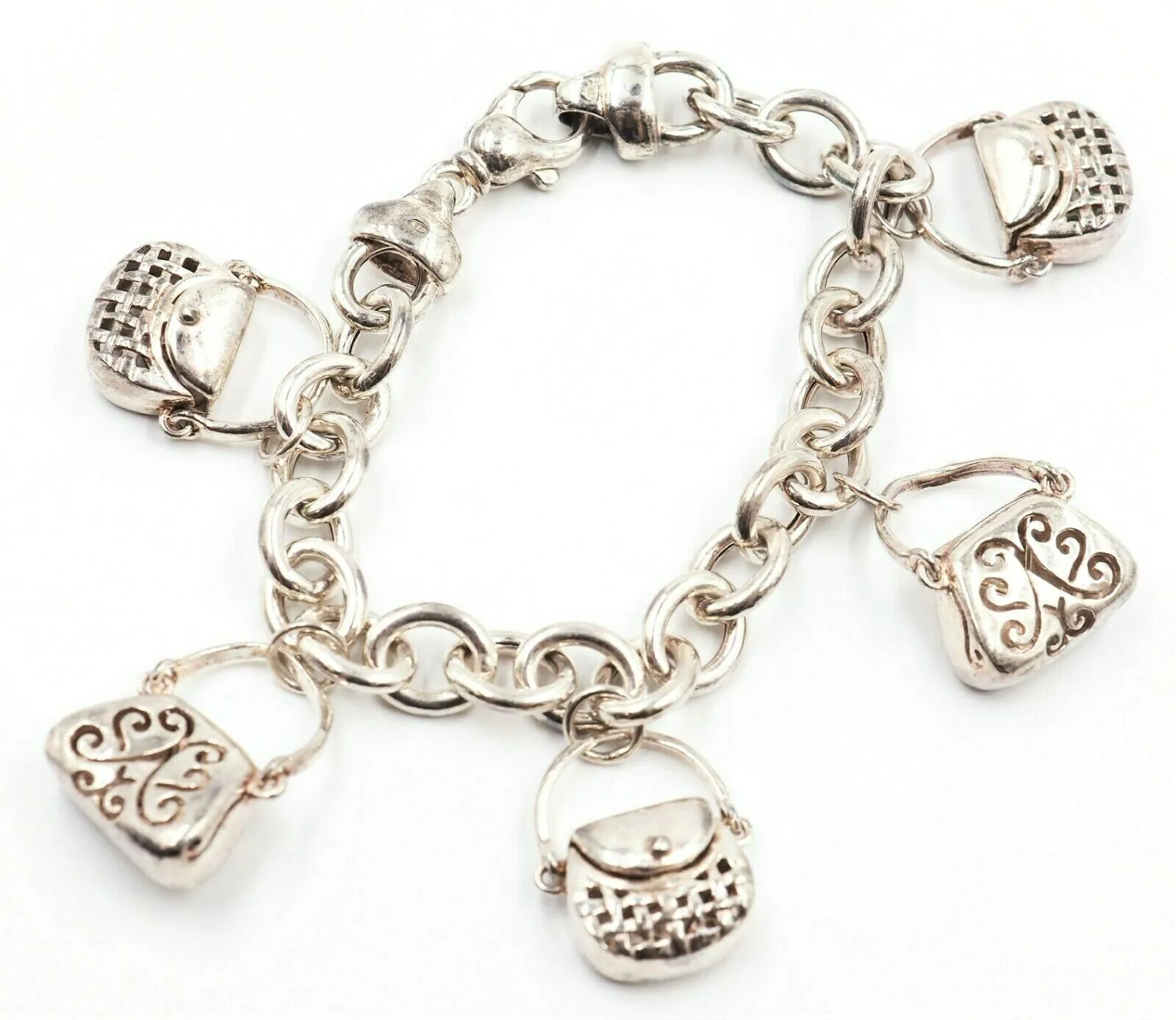 Sterling Silver Traditional Charm Bracelet 5 Handbag Charms Fine Jewellery