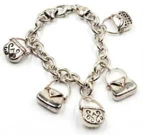 Sterling Silver Traditional Charm Bracelet 5 Handbag Charms Fine Jewellery