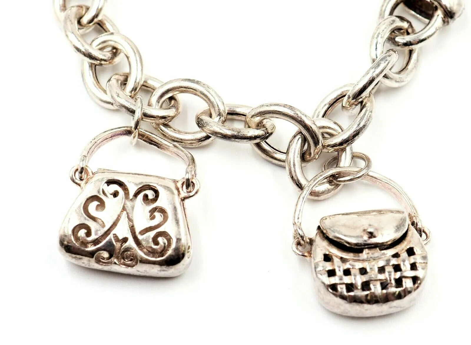 Sterling Silver Traditional Charm Bracelet 5 Handbag Charms Fine Jewellery