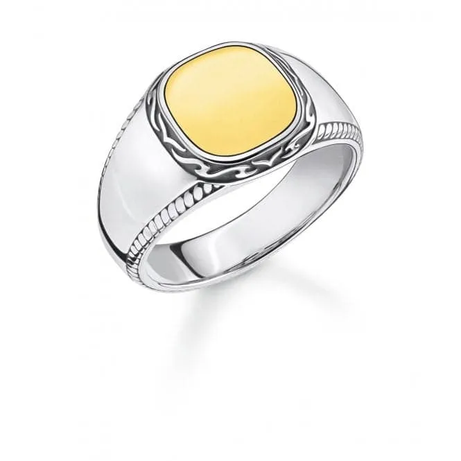 Sterling Silver Yellow Gold Coloured Statement Signet Mens Ring TR2292-966-39