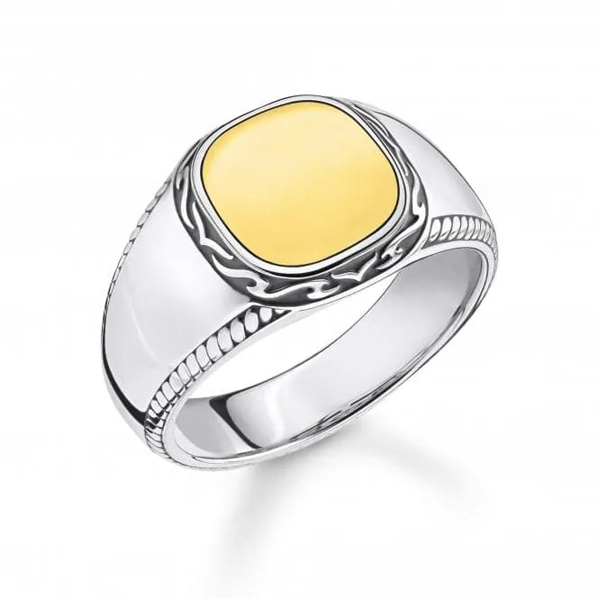 Sterling Silver Yellow Gold Coloured Statement Signet Mens Ring TR2292-966-39