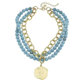 Susan Shaw Gold Coin and Matte Turquoise Necklace