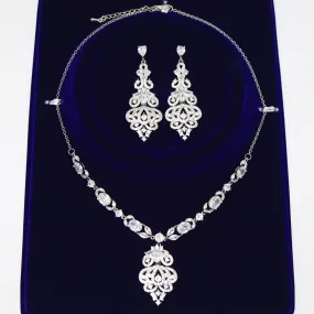 Swarovski Crystal Chandelier Charisma Necklace Set , Long Bridal Jewelry, Bridal Earrings And Necklace, Statement Earrings Cz Necklace Set.