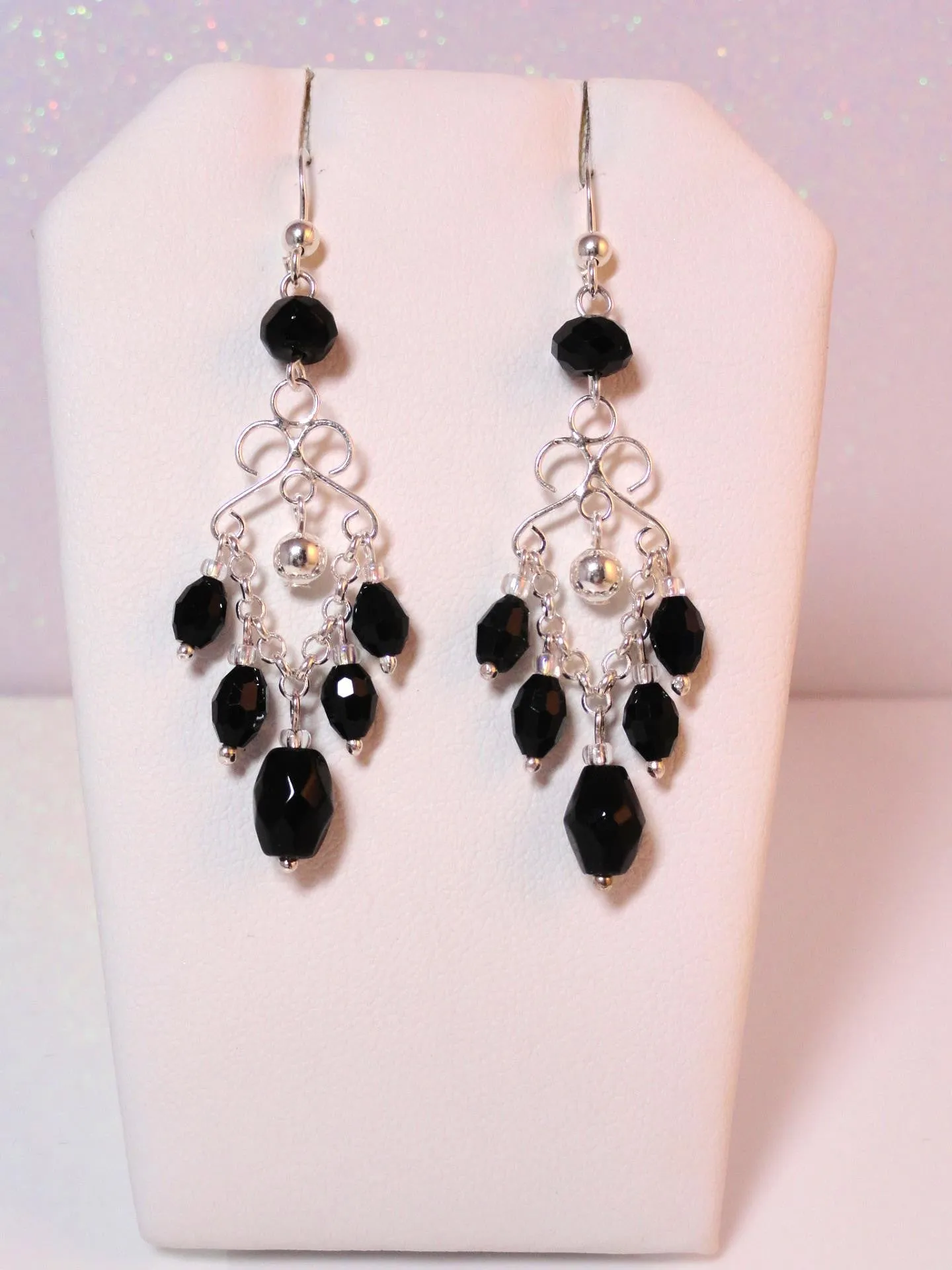 Swarovski Crystal in Jet, Chandelier Earrings, set in 92.5 Sterling Silver