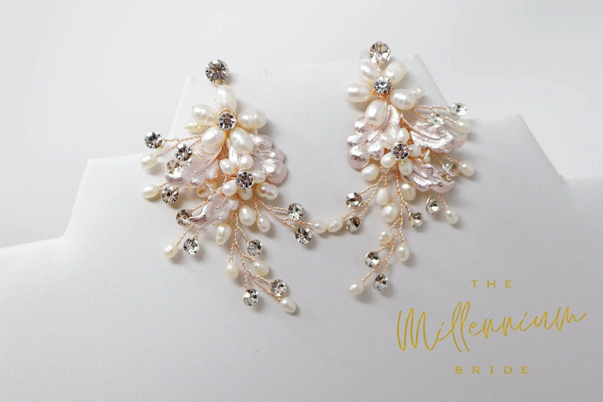 Swarovski Freshwater Pearl Chandelier White Flower Drop Crystal Earrings, Long Bridal Jewelry Crystal Bridal Earrings Statement Earrings