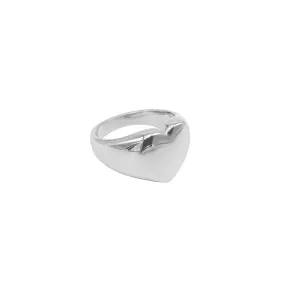 Tarnish Resistant Rhodium Plated Heart Signet Ring