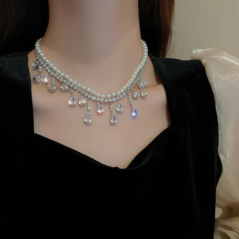 Teardrop Layered Pearl Choker