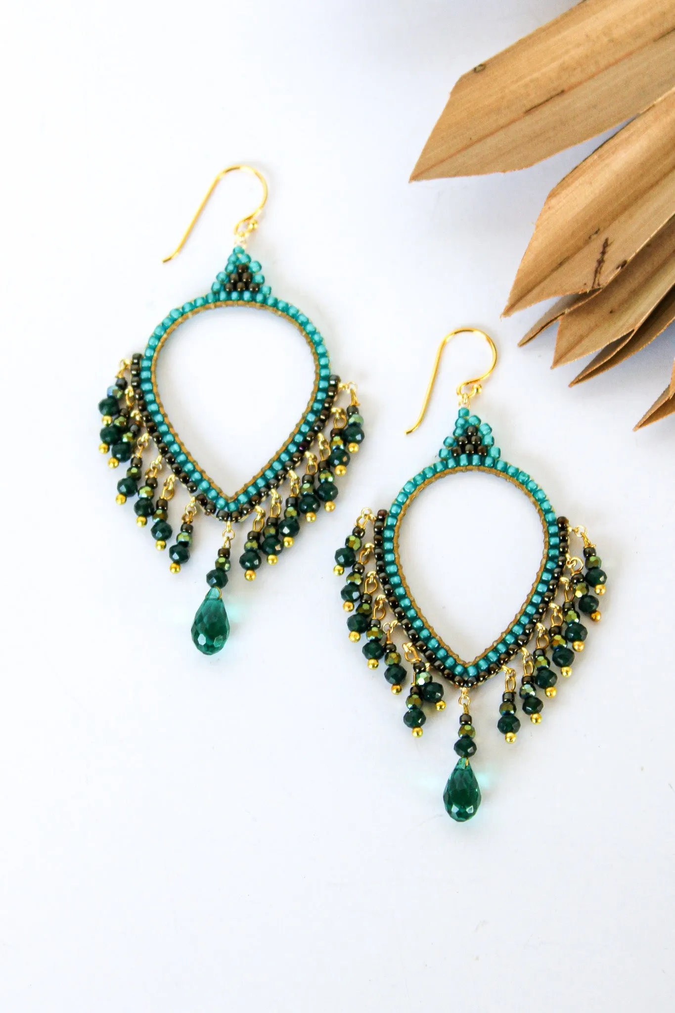 Thai Crystal Teardrop Chandelier Earrings