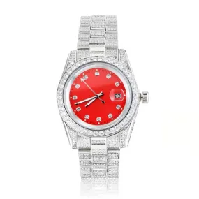 THE ICE CUBE® - Iced Out Diamond Presidential Watch in White Gold (Red Dial)