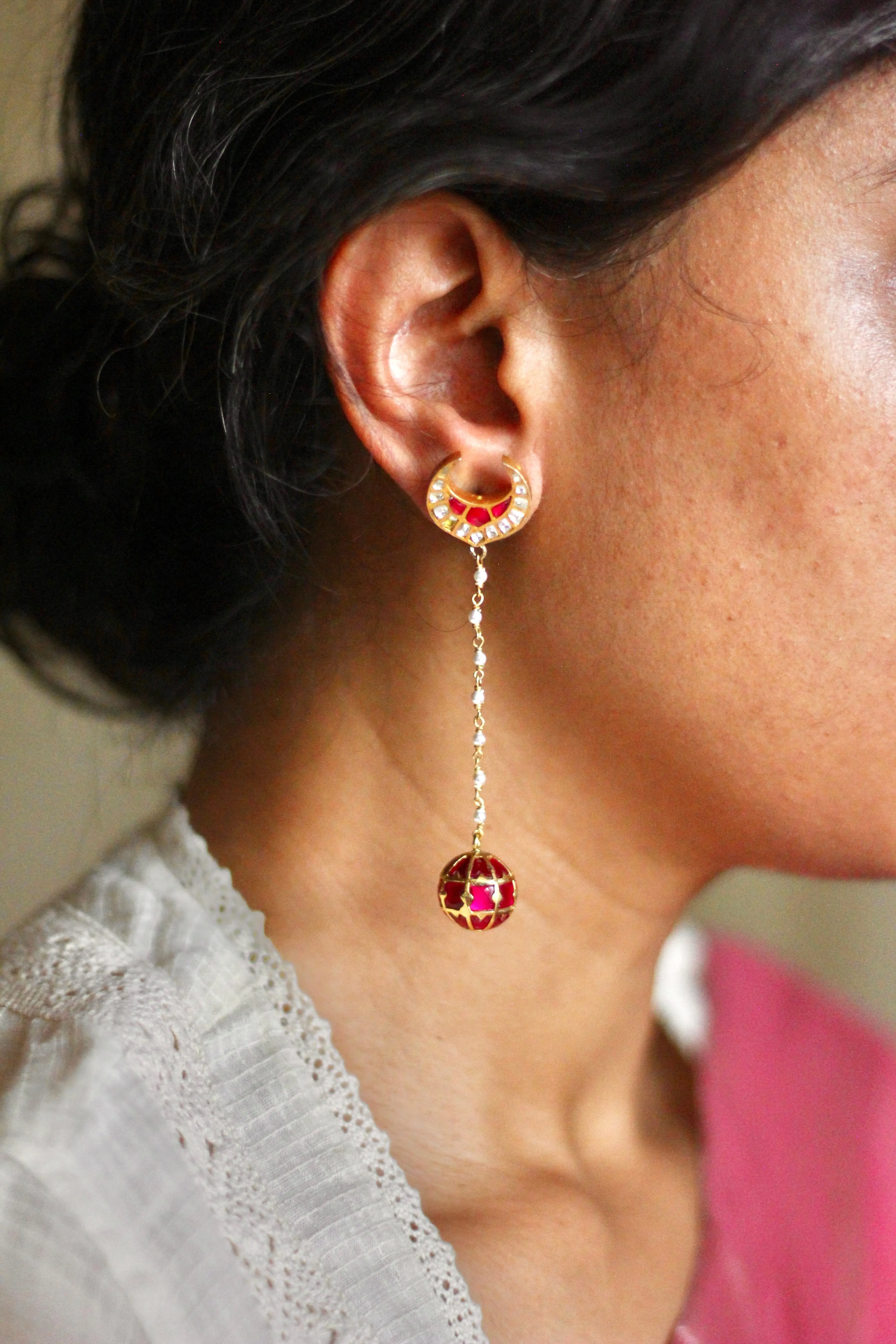 The Radha Crescent Chandelier Jadau Earrings