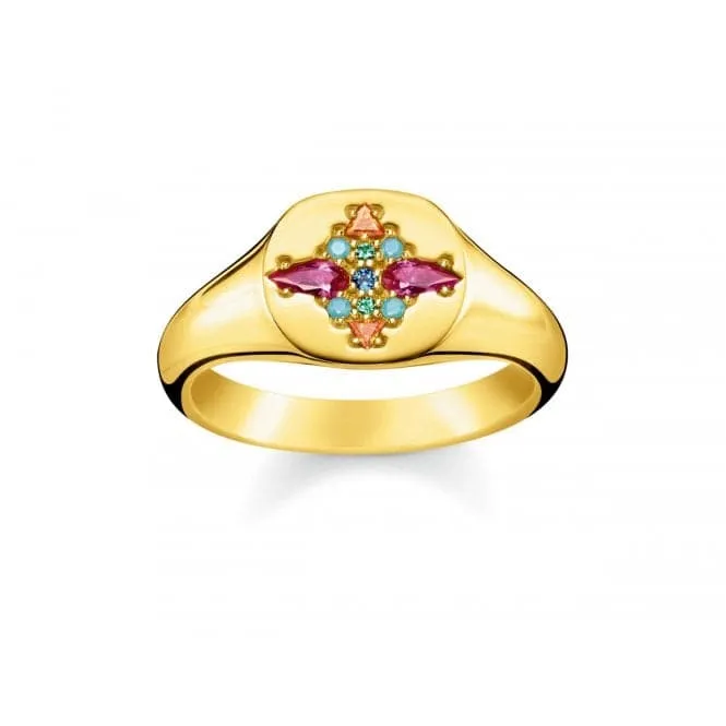 Thomas Sabo Paradise Gold Multi Stone Signet Ring TR2231-996-7