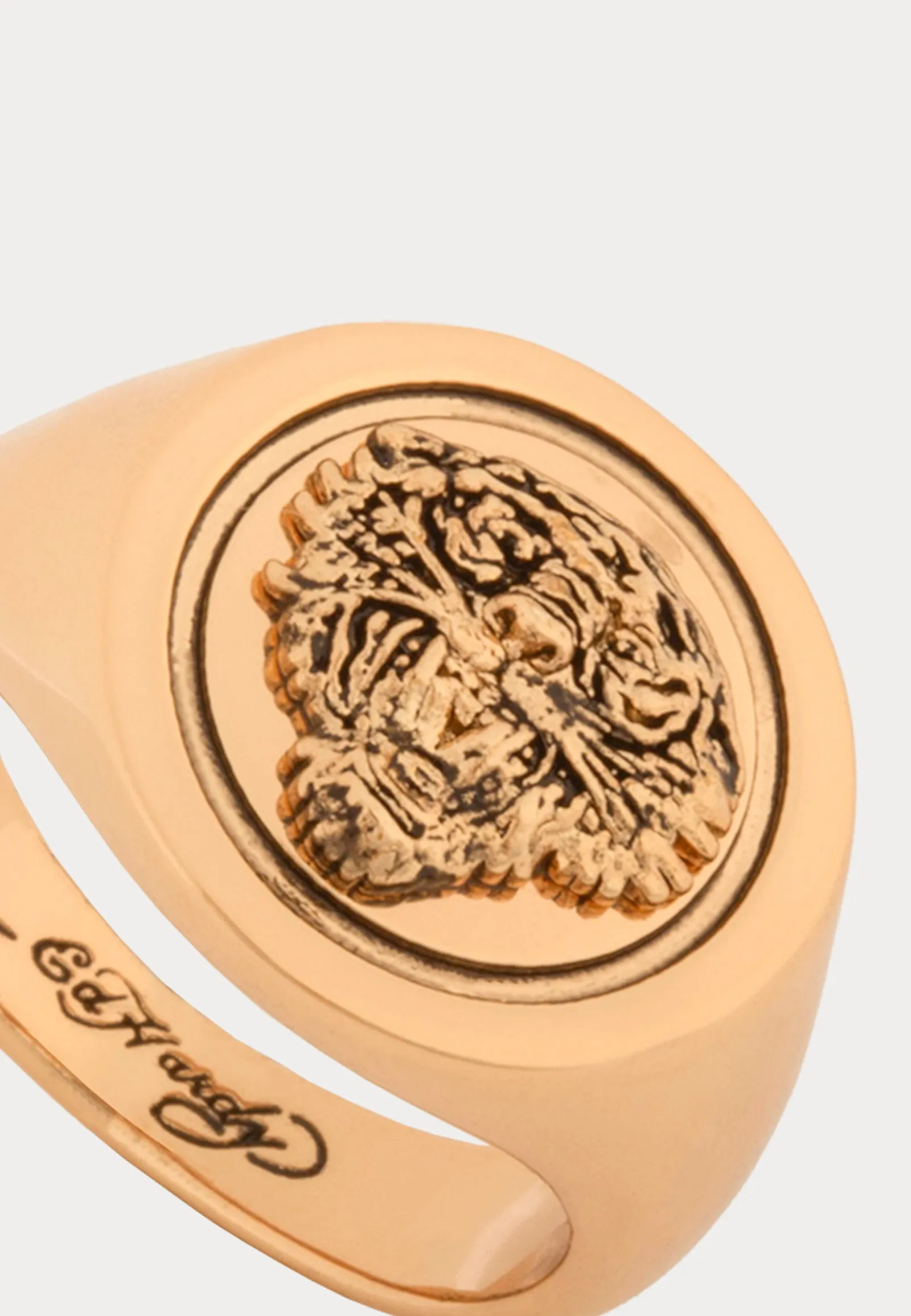 Tiger Embossed Classic Coin Signet Ring - Gold