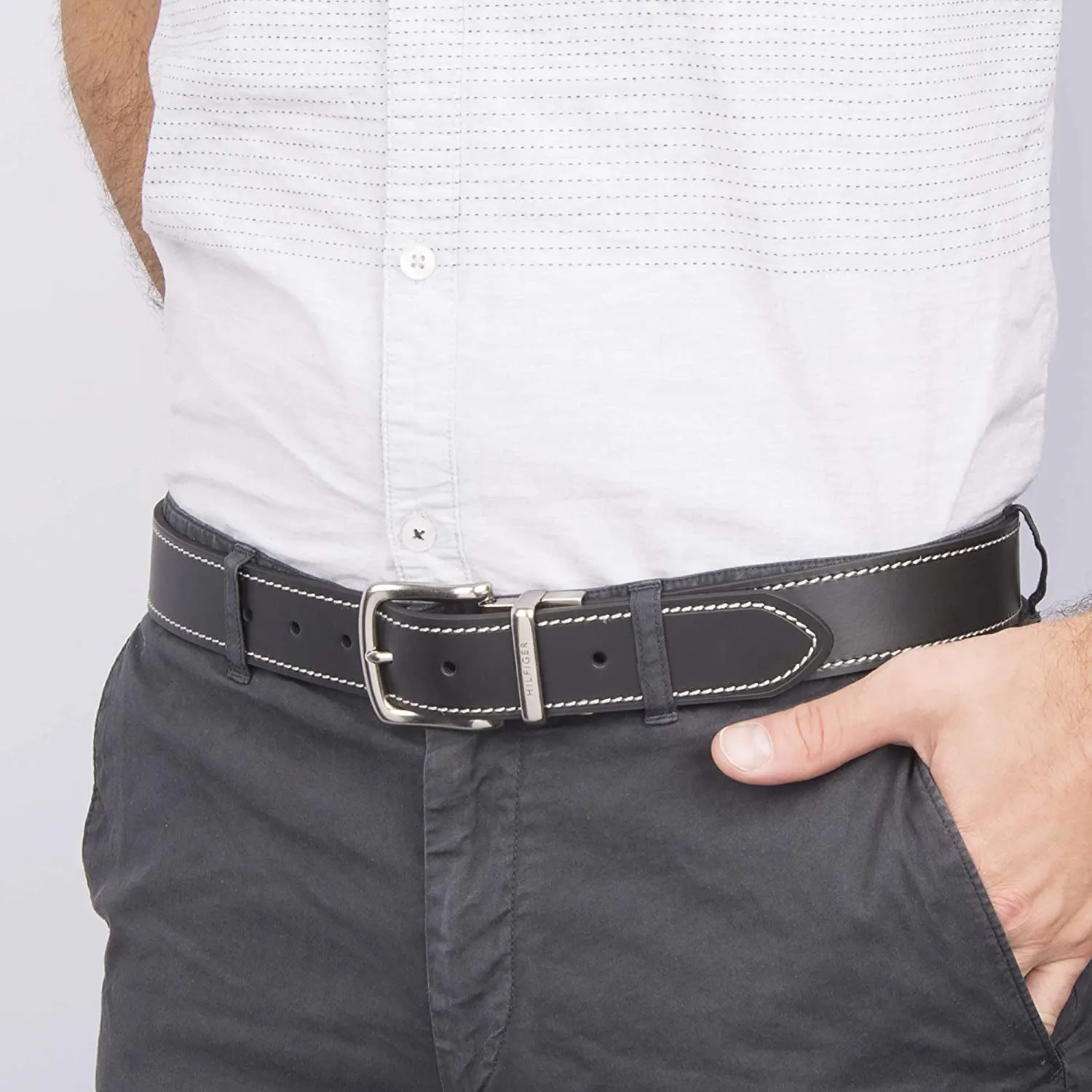 Tommy Hilfiger Men's Reversible Belt | Black/Brown Stitch