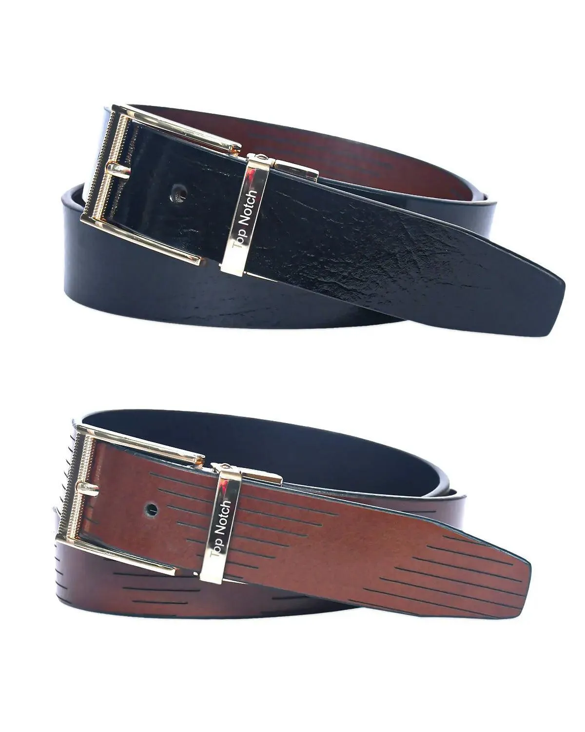 Top Notch Leather Belt for Men Colour - Black / Tan Reversible Italian Belt (SKU TP0030)