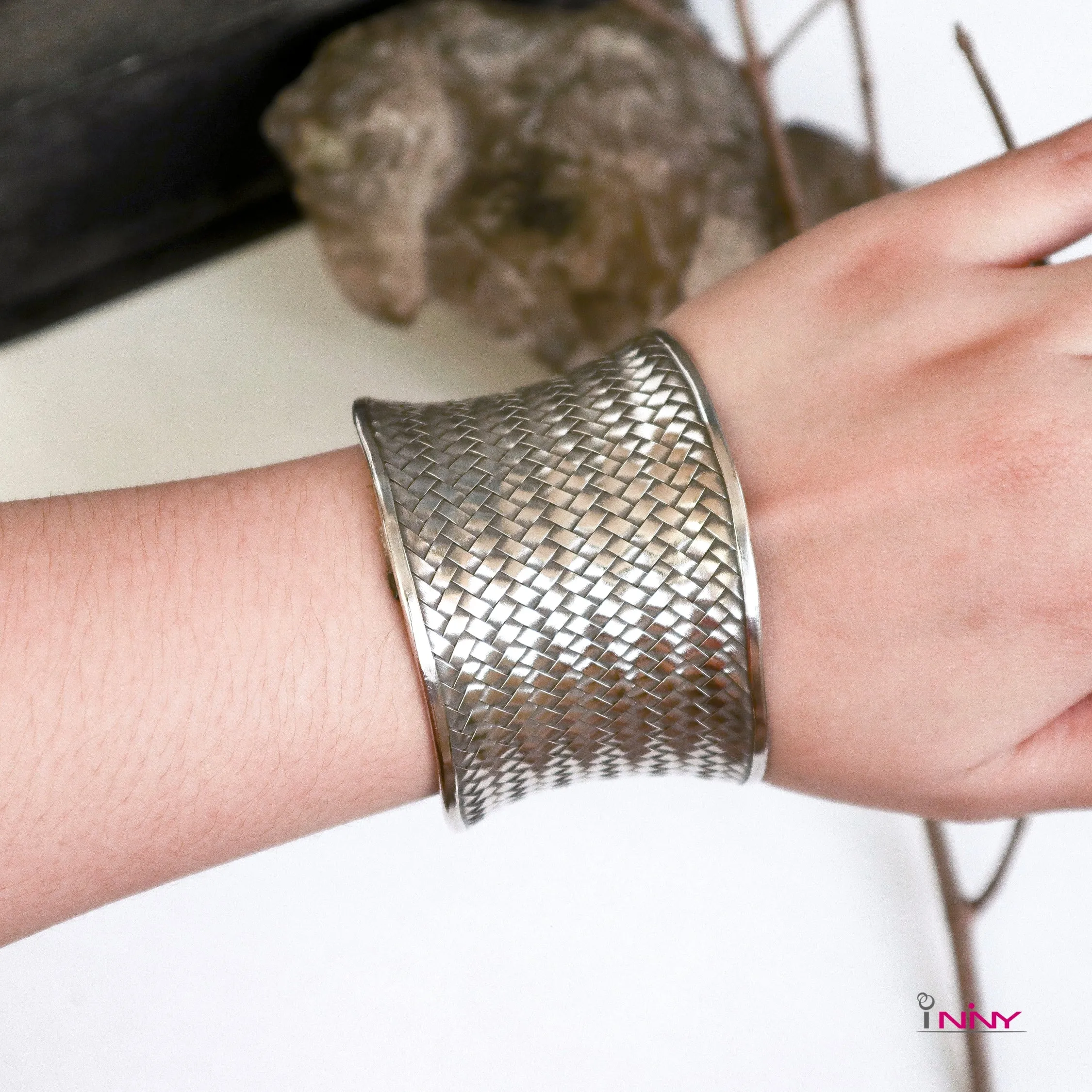 Tribal Silver Cross Bangle