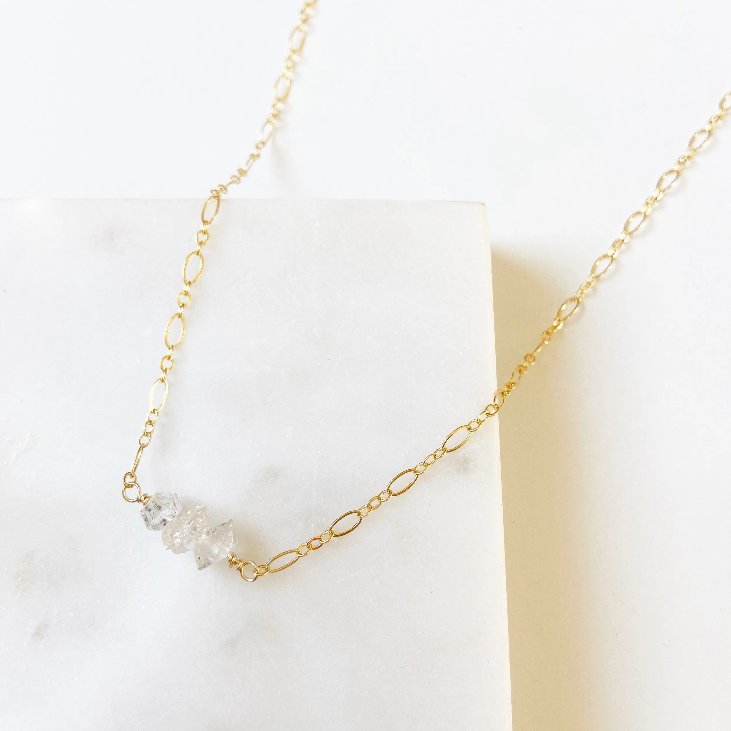 Truth - Delicate Herkimer Quartz Choker Necklace in Gold or Silver, (16 inches)