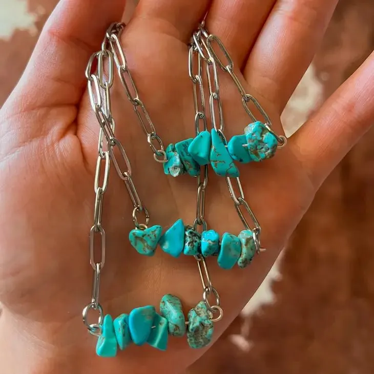 Turquoise Chips Paperclip Chain Necklace