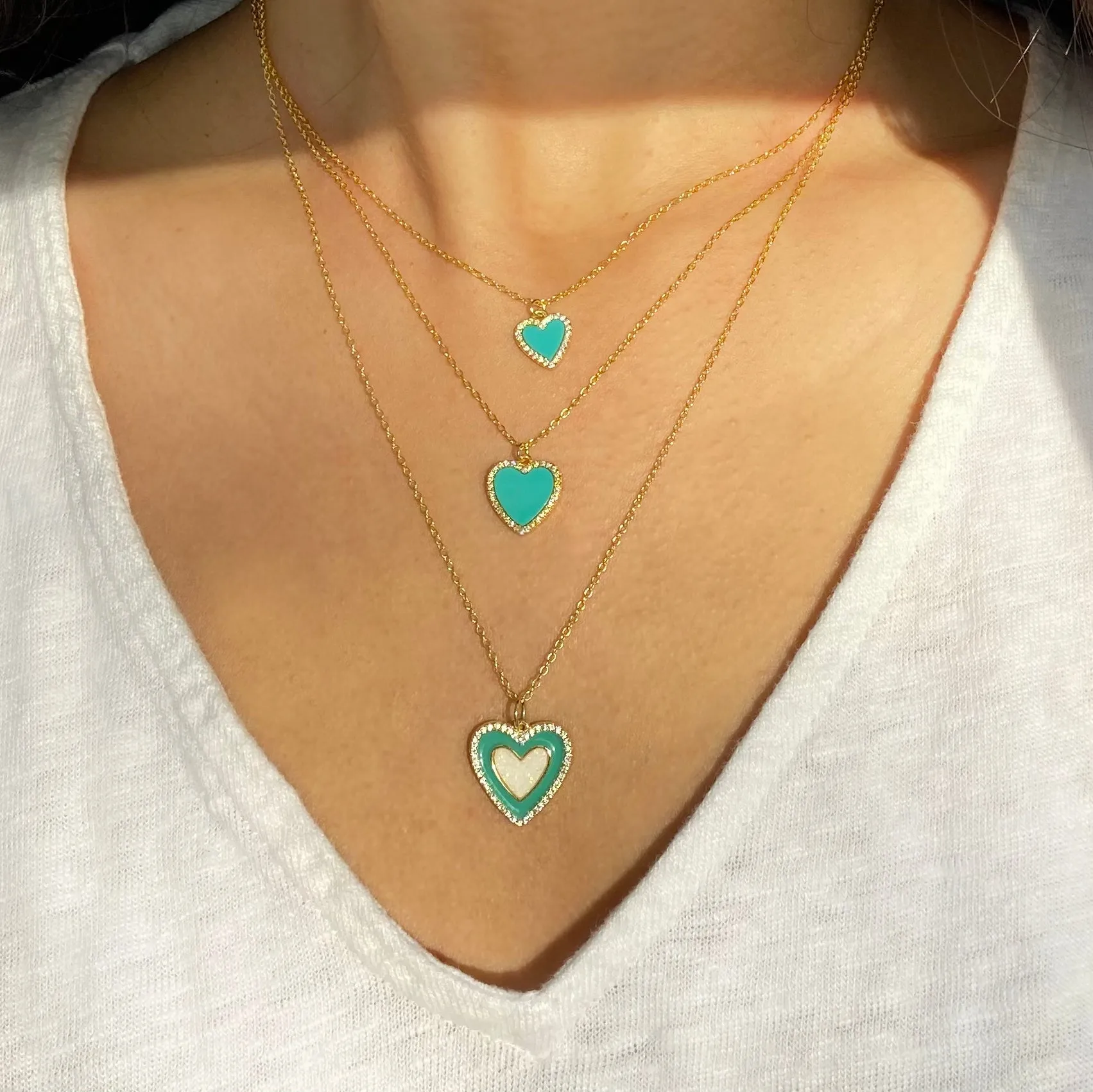 Turquoise Heart Necklace With Crystals